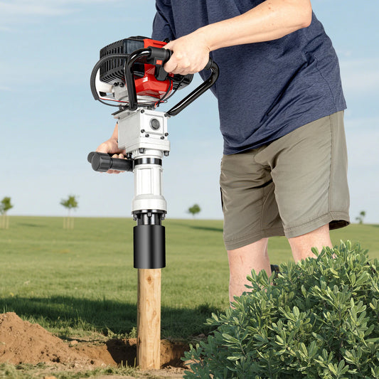 32.6cc Gasoline Pile Driver 20-45J Impact 8500RPM 0.9KW  Two-stroke Piling Tool w/2 Sleeves for Fencing & Construction ﻿