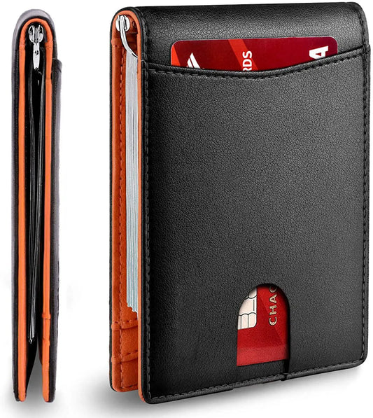 Men's Slim RFID Blocking Bifold Walle With Money Clip Credit Card Holders Minimalist Front Pocket Wallet With ID Window - TrendForce25