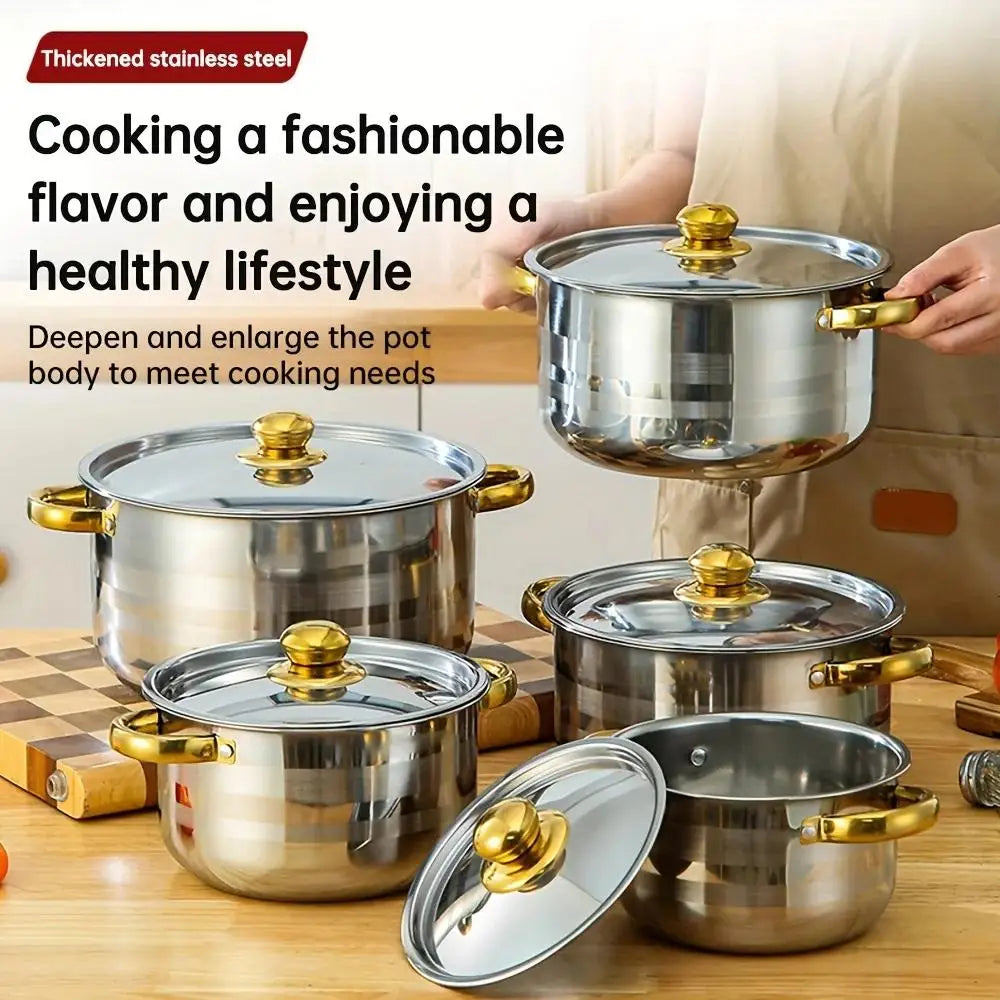 5Piece Golden Stainless Steel Cookware Set Multi-Purpose Compatible Stoves, Non-Stick, Scratch-Resistant, and Dishwasher Safe - TrendForce25