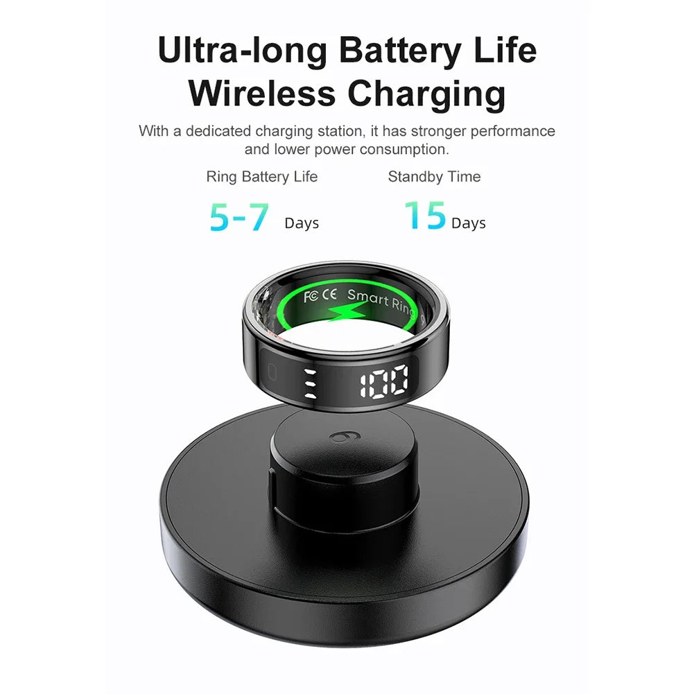 R11 Smart Ring with Display Screen and Touch Heart Rate Blood Oxygen Monitor Ring Wireless Charging Smartring for Android & iOS