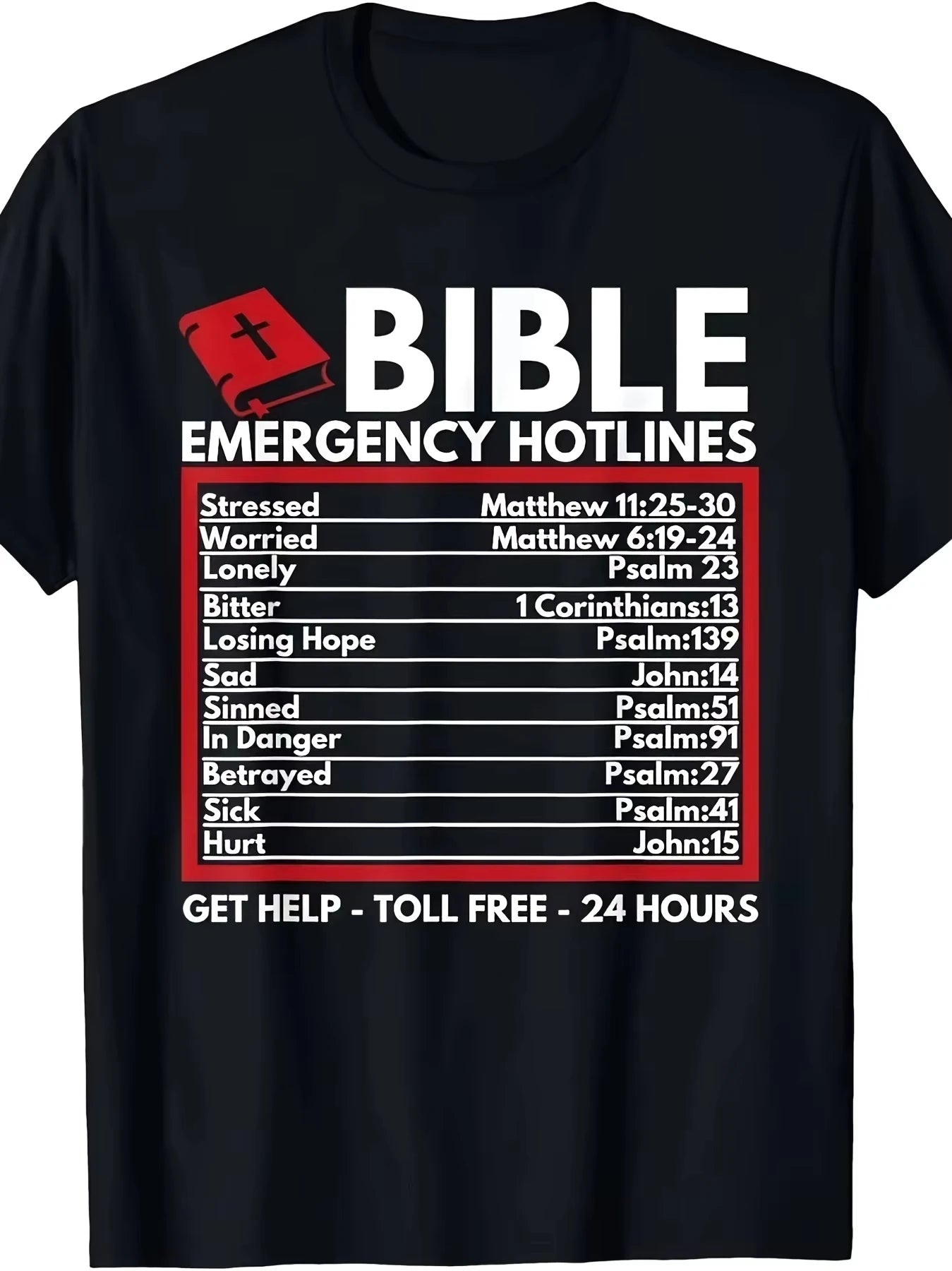 Bible Emergency Numbers Funny Christian Bible & Jesus T-Shirt-100% Cotton Street Trend Y2K Unisex Harajuku - TrendForce25
