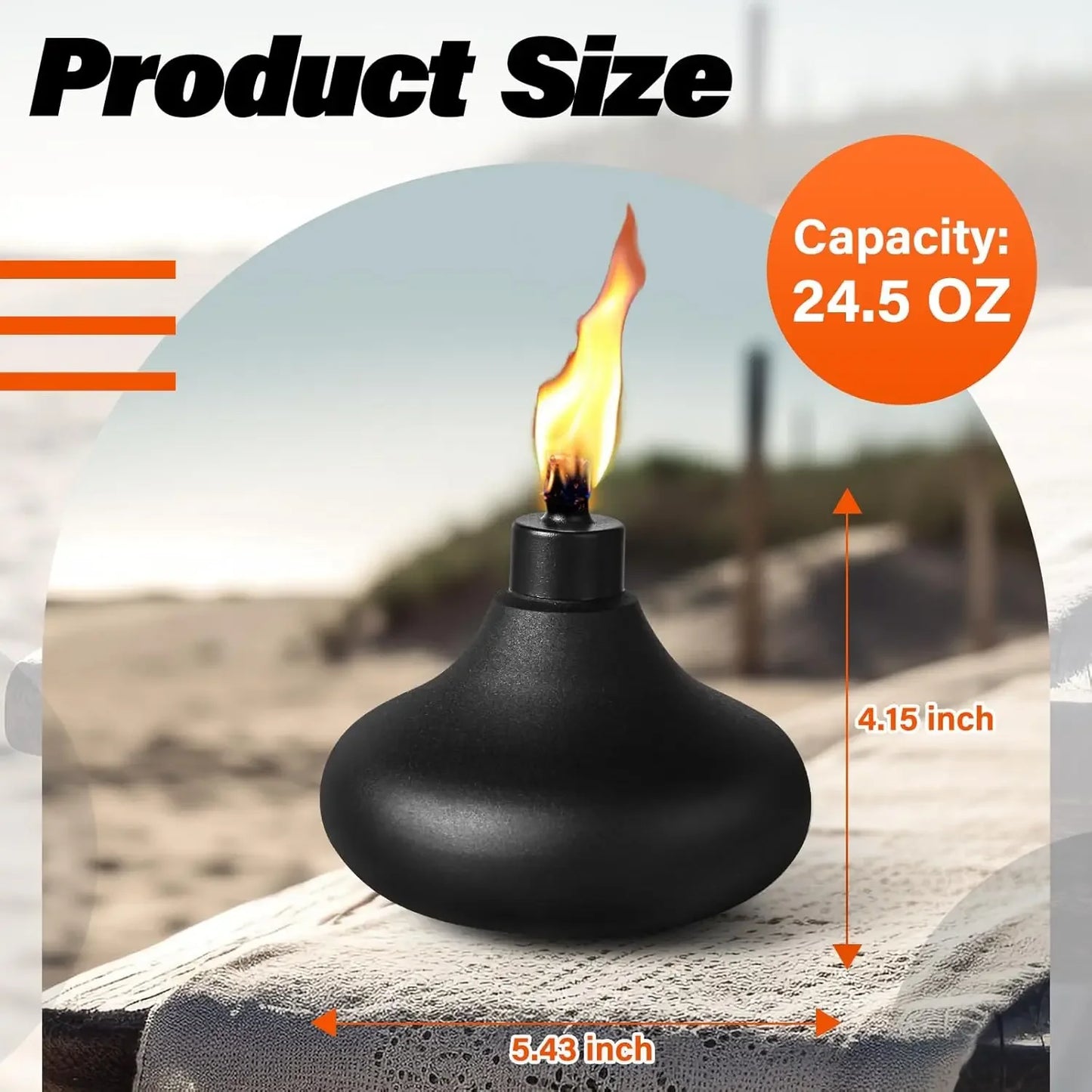 6 Pack Metal Tabletop Torches, 24.5 Ounces Citronella Outdoor Torches, Inflatable Flame Torches for Party Landscape Decorations