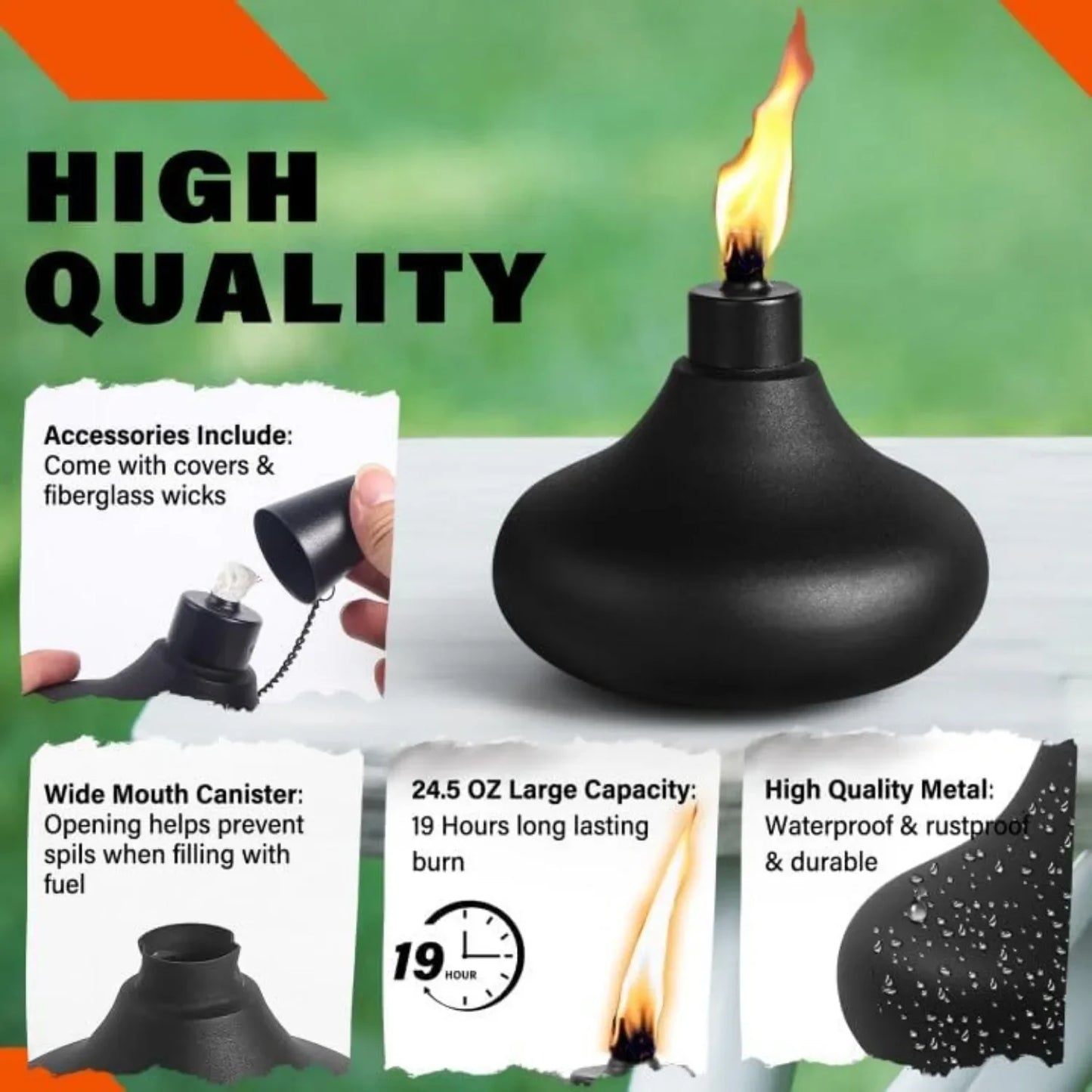 6 Pack Metal Tabletop Torches, 24.5 Ounces Citronella Outdoor Torches, Inflatable Flame Torches for Party Landscape Decorations