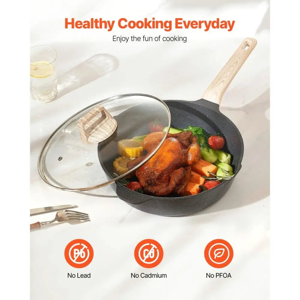 17 Piece Granite Nonstick Pots and Pans Cookware Set for Induction Black Kitchen Essentials