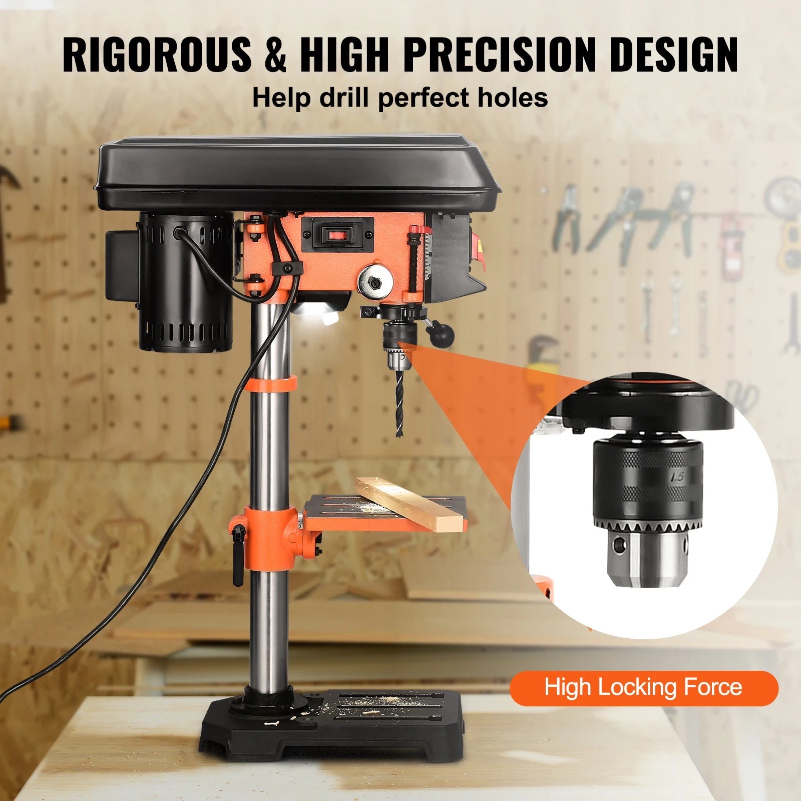 VEVOR Tabletop Drill Press 3.2 Amp 120V 5-Speed Settings 10'' Swing, Comes with Laser Pointer & Illumination Light for Wood Work - TrendForce25
