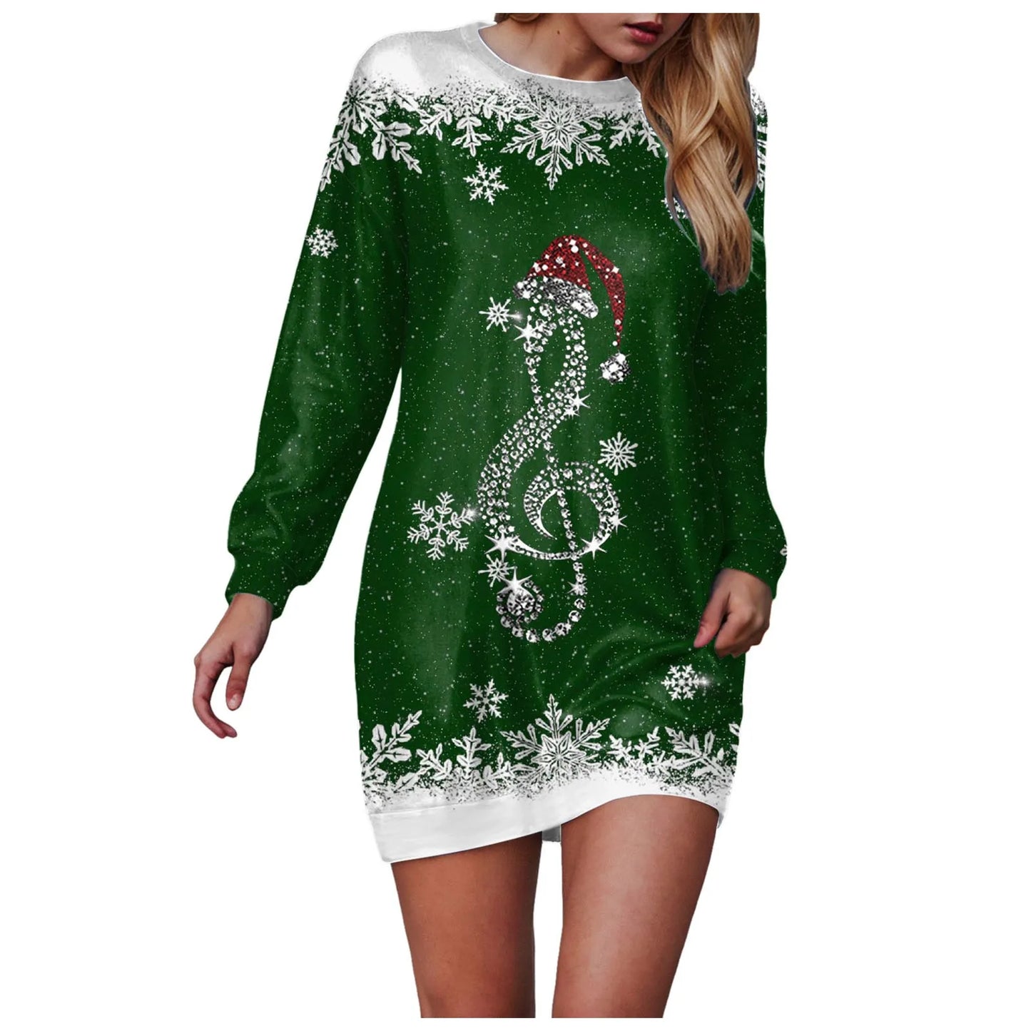 Snowflake Christmas Print Dress For Women 2025 New Year Xmas Party Dress Autumn And Winter Christmas Dresses Long Sleeve Vestido