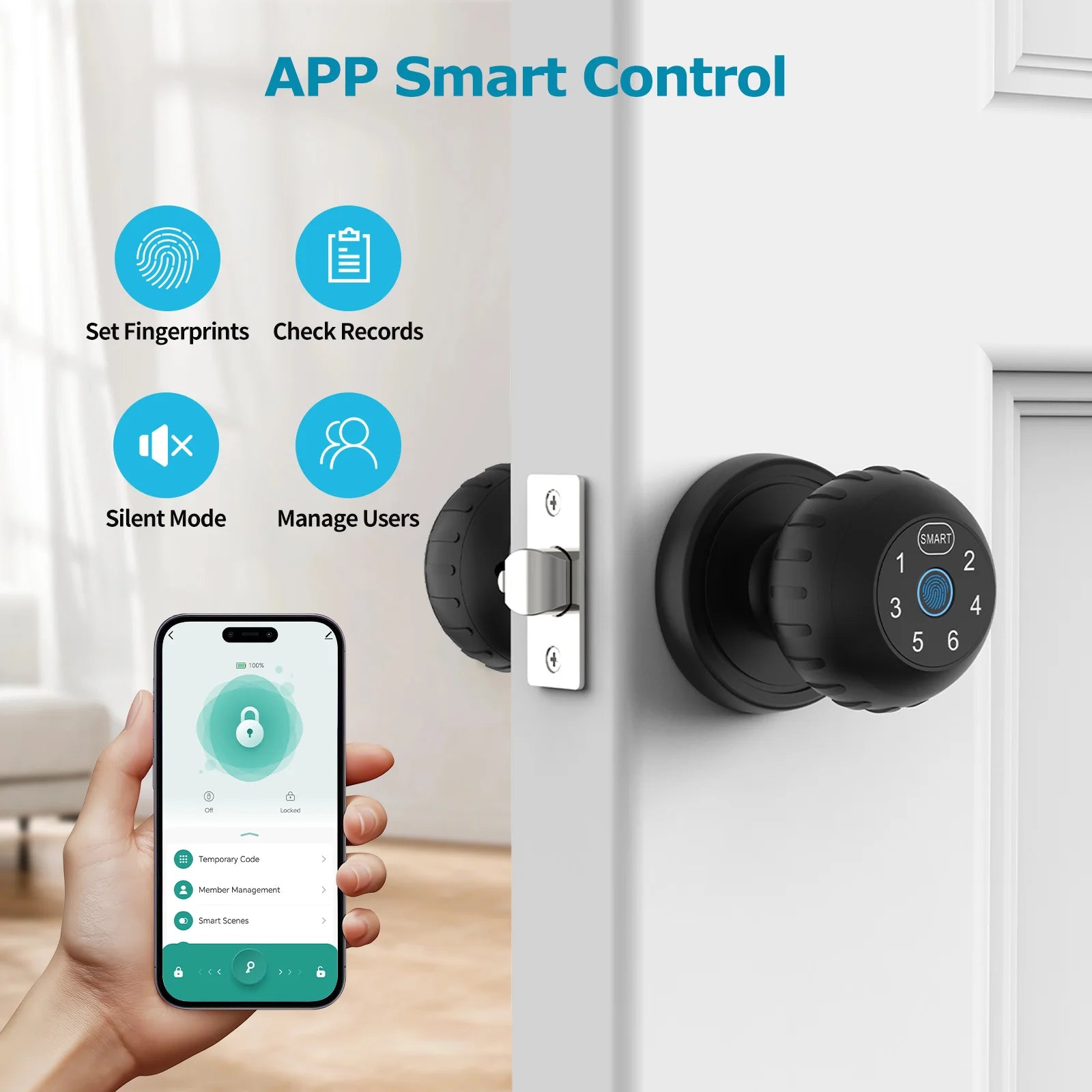 Viladepot Smart Lock Fingerprint Door Lock App Remote Control Passcode Unlock Electronic Touchscreen Keypad Indoor - TrendForce25
