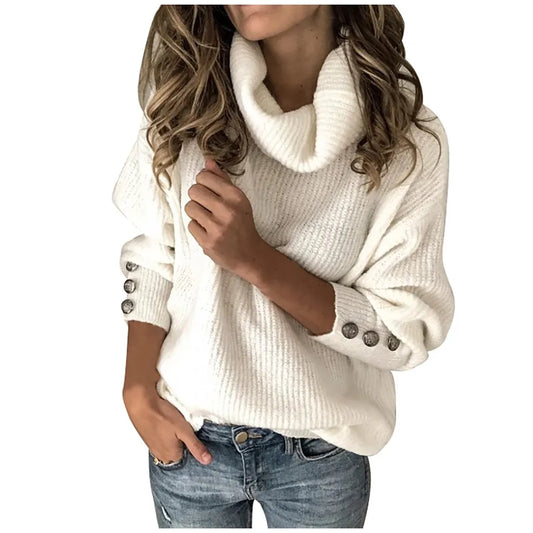 Sweater Women Plus Size Loose Sleeve Knitted Sweater Button Long Pullover Women Tops Ofertas Y LiquidacióN Todo Barato