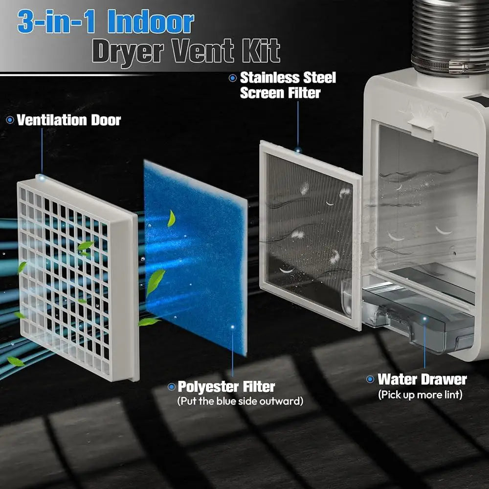 3-in-1 Indoor Dryer Vent Cleaner Kit Polyester Filter Stainless Steel Screen Lint Capture Water Drawer Dust Removal System