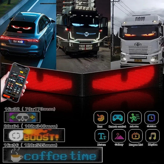 2pcs Car Devil Eyes Smart USB LED Pixel Matrix Display Screen Panel Car Decor Advertising Sign DIY Text Image Animation Art Gift