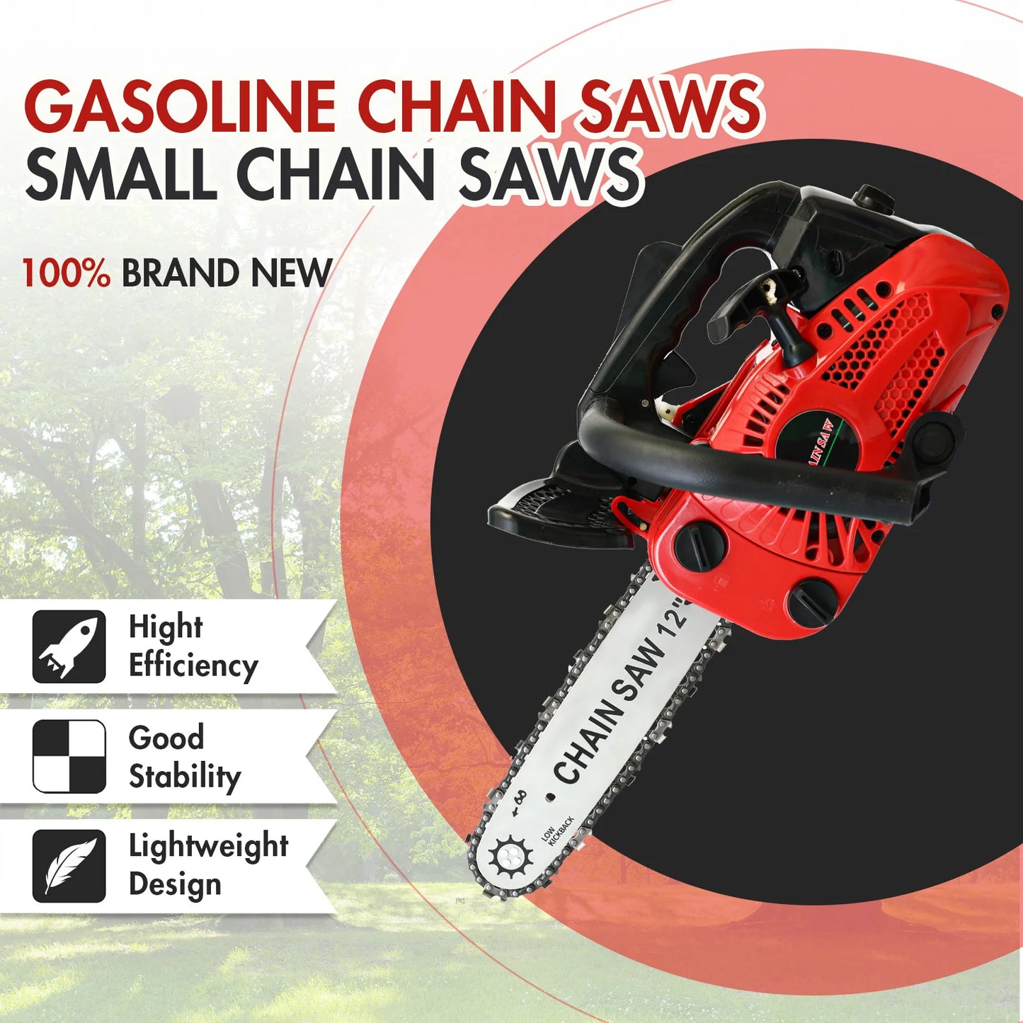 12 Inch Cordless Chainsaw Gasoline Lightweight Portable Electric 1000W 25.4 CC Woodworking for Tree Wood Branch Cutting Farm - TrendForce25