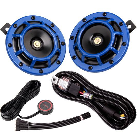 ALLREY 2Pcs Car Horn Multi-Color 12V Disc Electric Air Horn Kit Dual Tone Super Loud Alarm Singal Motorcycle Truck Warning Tool - TrendForce25