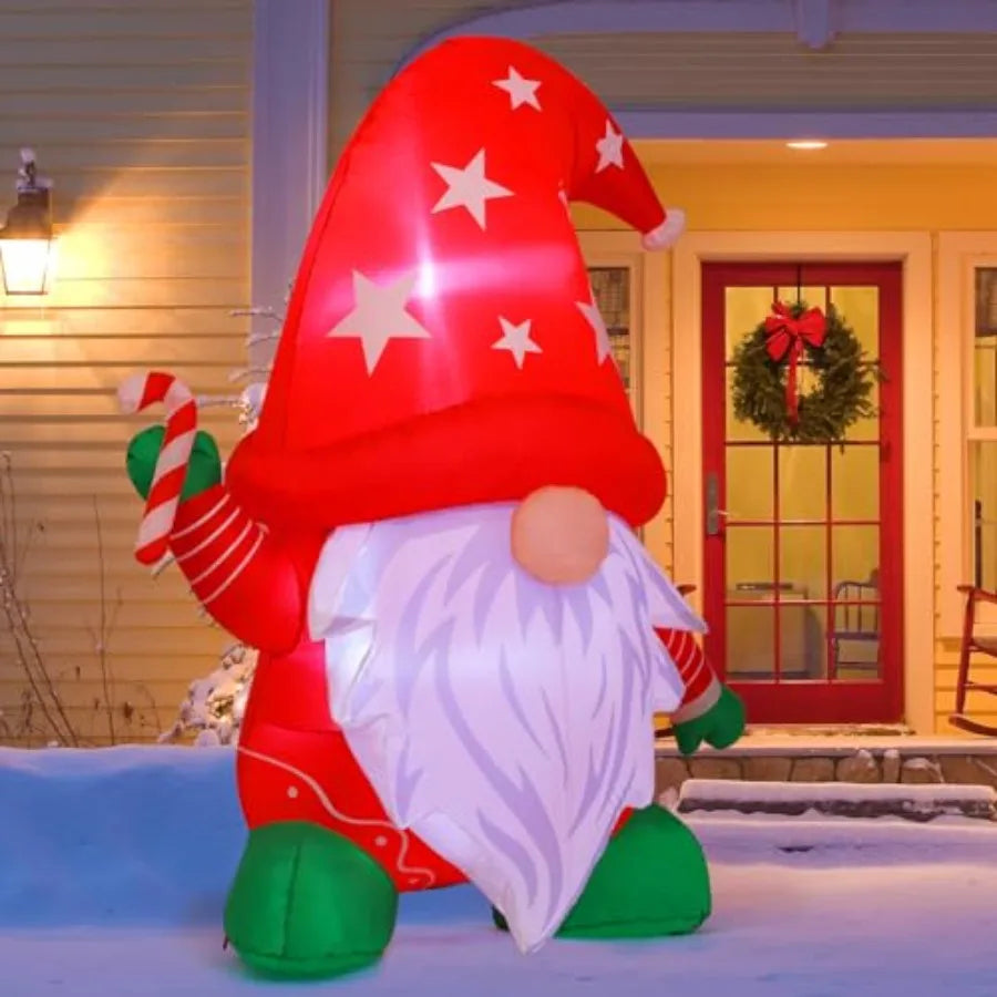 6FT Tall Christmas Inflatables Outdoor Decorations Blow Up Gnomes Wearing Red Hat with Builtin LEDs for Christmas Indoor Outdoo