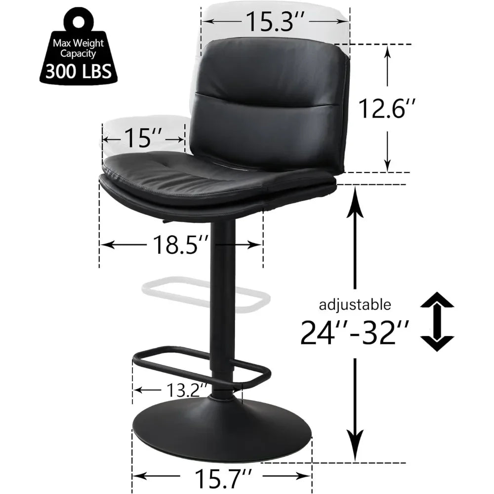 Swivel Bar Stools Set of 4, Double-Layer Upholstered Counter Height Bar Stools with Back, Adjustable Bar Stool 24"-32"
