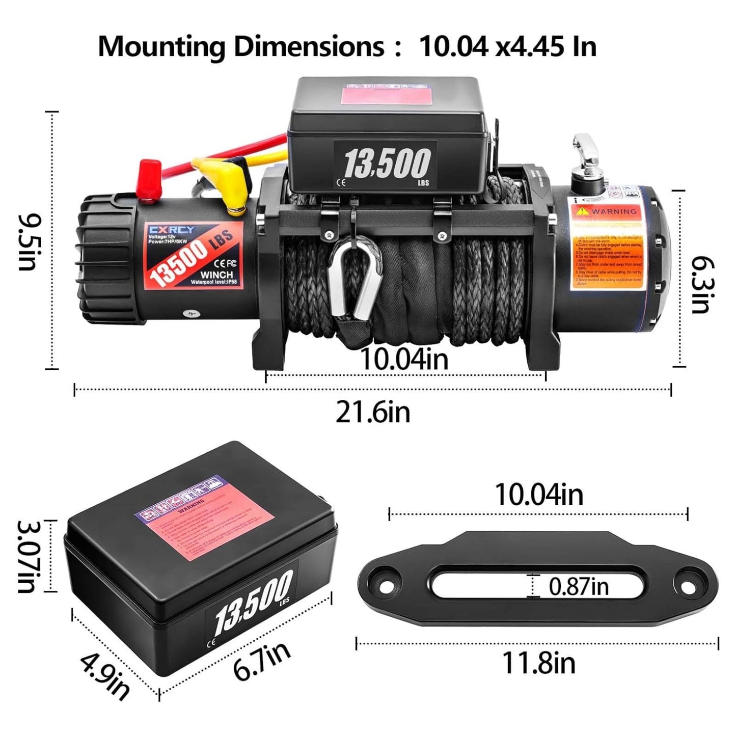 12V Electric Winch, 13500 Load Capacity Synthetic Rope Towing Winches for Jeep Truck SUV,with Wired Handle and Wireless Remote - TrendForce25