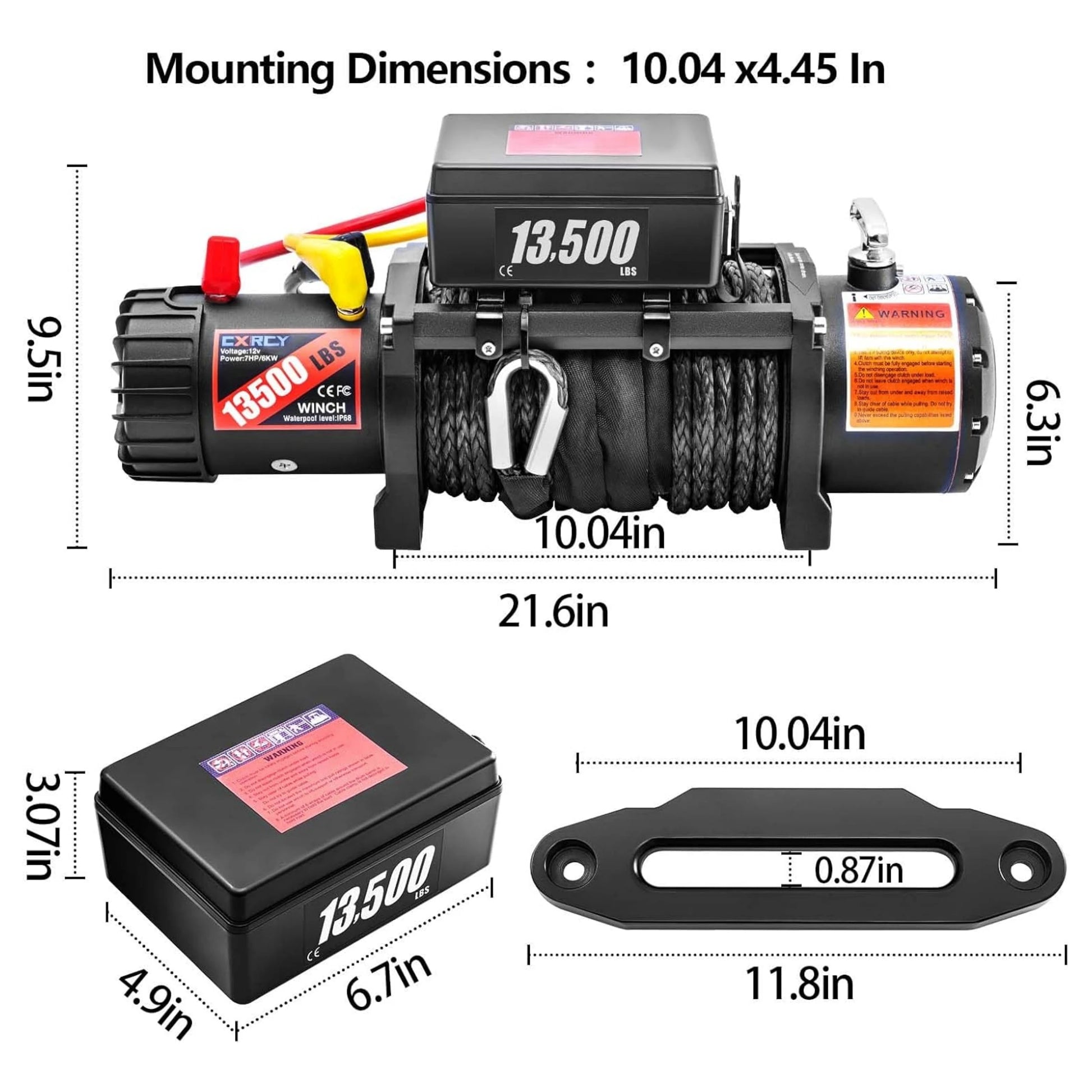 12V Electric Winch, 13500 Load Capacity Synthetic Rope Towing Winches for Jeep Truck SUV,with Wired Handle and Wireless Remote - TrendForce25