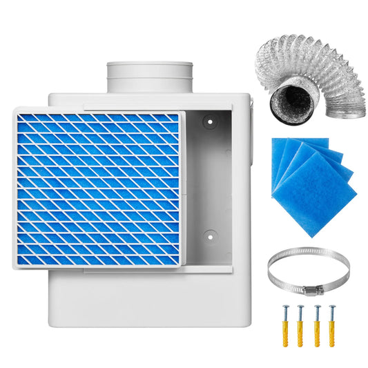 SucceBuy 3-in-1 Indoor Dryer Vent Kit Premium ABS Fits 4 in Exhaust Port Smart Overheating Reminder Hood with 4 Replacement Pads