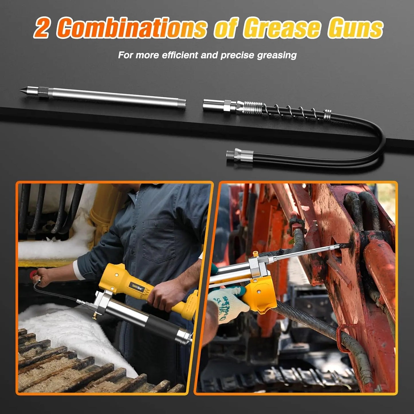 Taskstar Electric Grease Gun Kit with 39.4" Flexible Hose 10000 PSI Cordless Grease Gun with Super Bright LED Light Power Tools