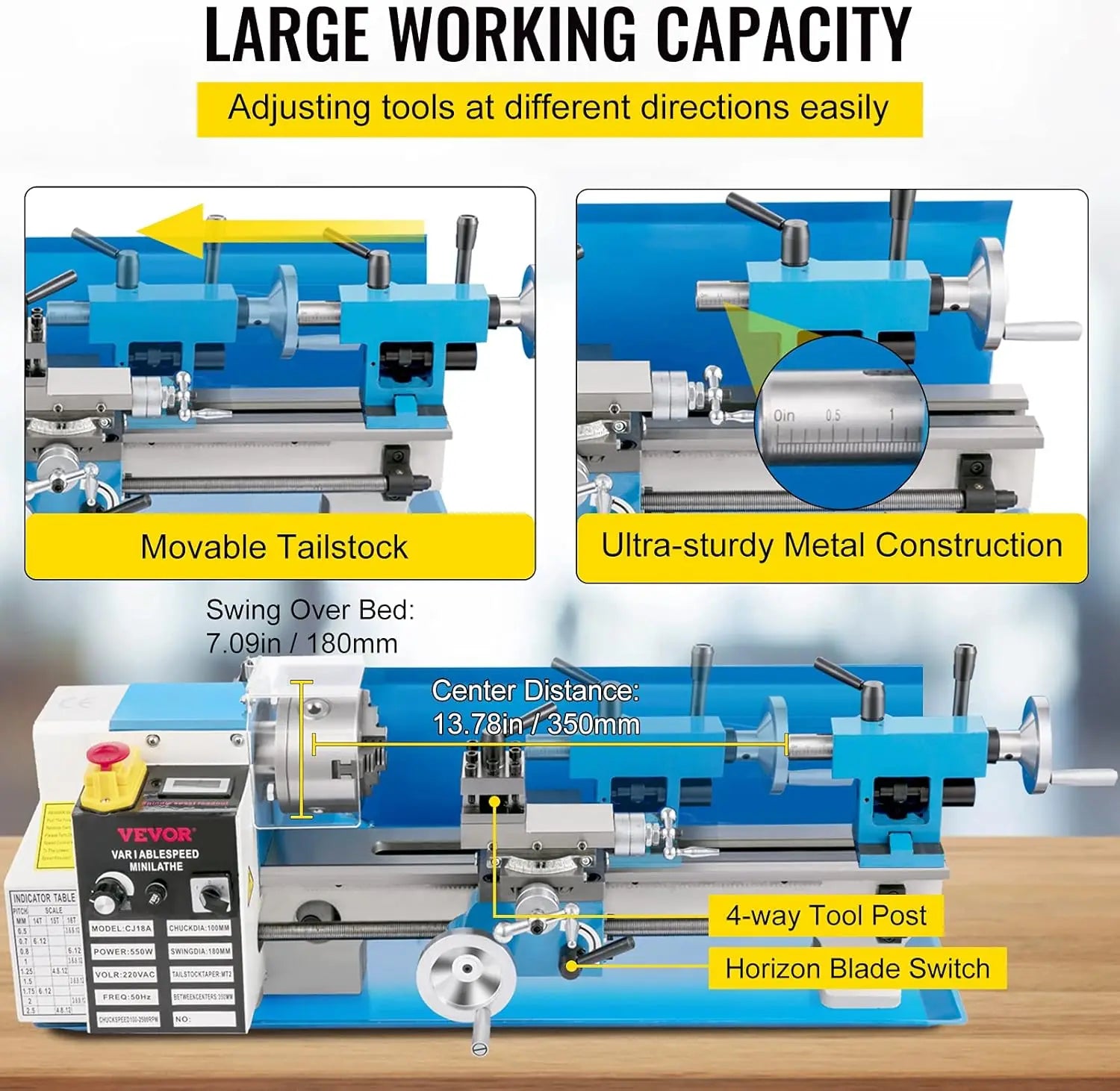Mini Metal Lathe, 7"x14" Benchtop Metal Lathe, 550W Variable Speed 2250RPM Metal Lathe, with 3-Jaw Chuck CNC Mini Lathe Machine - TrendForce25