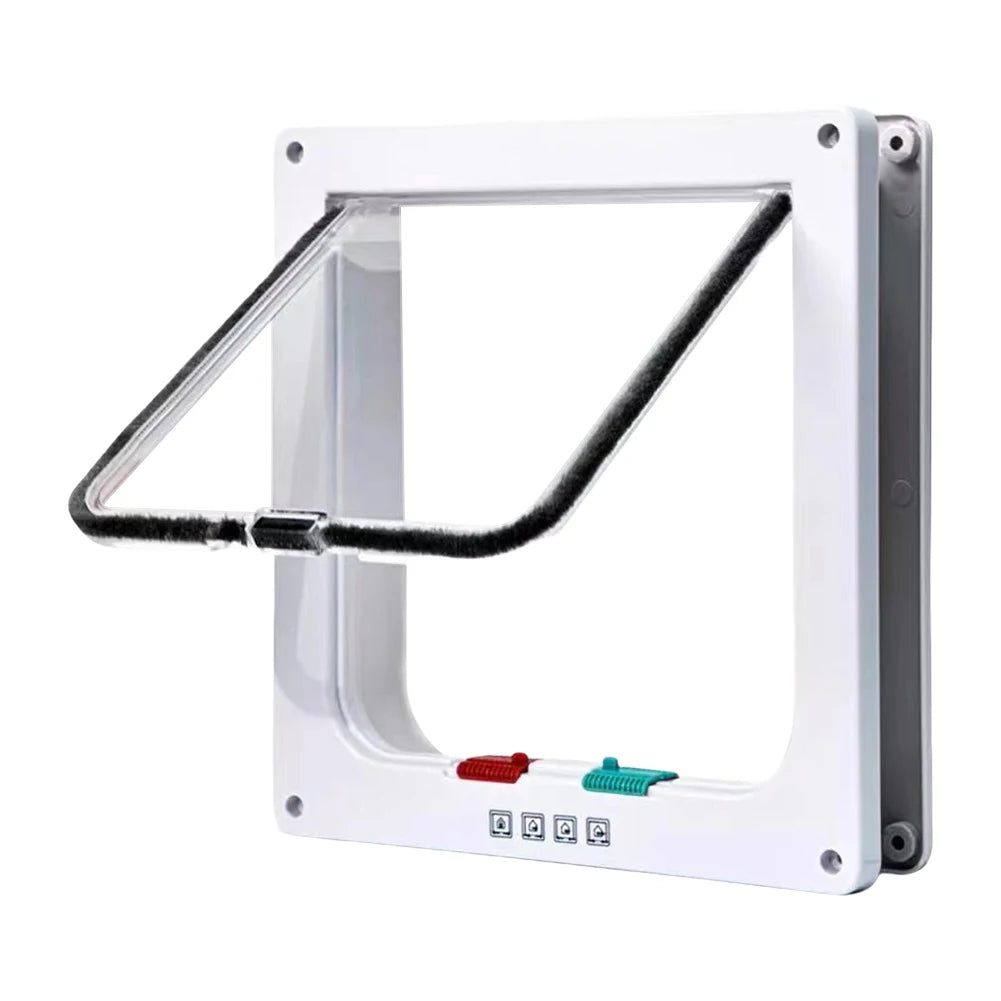 Cat Flap Door with 4 Way Security Lock Puppy Kitten Safety In&out Pet Door ABS Plastic Small Pet Gate Pet Doors and Sliding Door