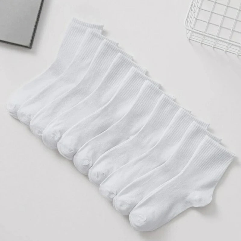 10/20 Pairs Women Solid Color Crew Socks Classic Versatile Comfortable Breathable Sweat Absorbing Running Sports Leisure Socks