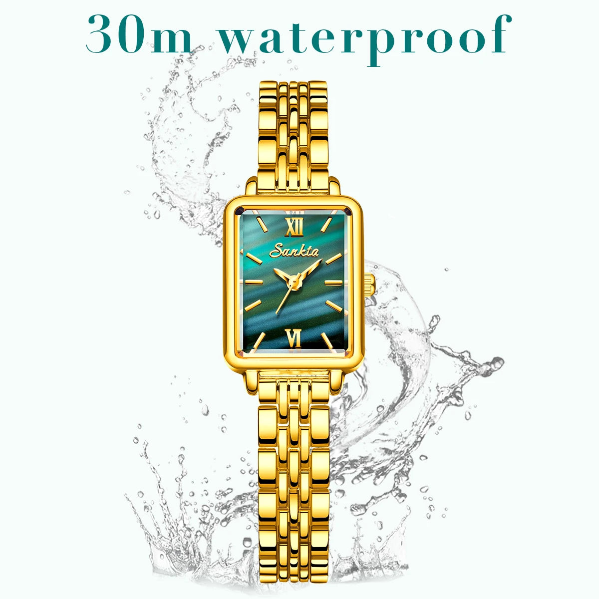 SUNKTA Luxury Hight Quality Quartz Watch Fashion Charming Rhinestones Stainless Steel Band Women's Wristwatches+BOX