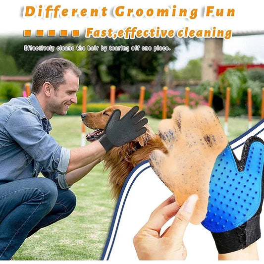 Pet Grooming Kit for Dog Cat Rabbit Fur 2 Sided Grooming Brush Bath Cleaning Glove De-Shedding De-Matting Pet Hair - TrendForce25