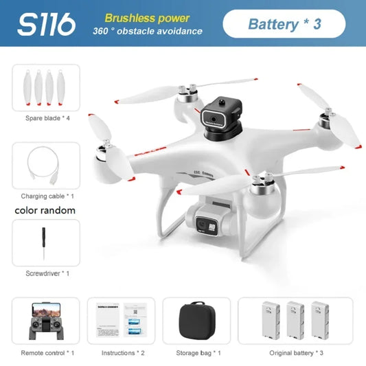 S116 MAX Drone Professional with 3 Batteries 8K Dual Camera Optical Flow Brushless 360° Obstacle Avoidance WIFI FPV RC Dron Toys - TrendForce25