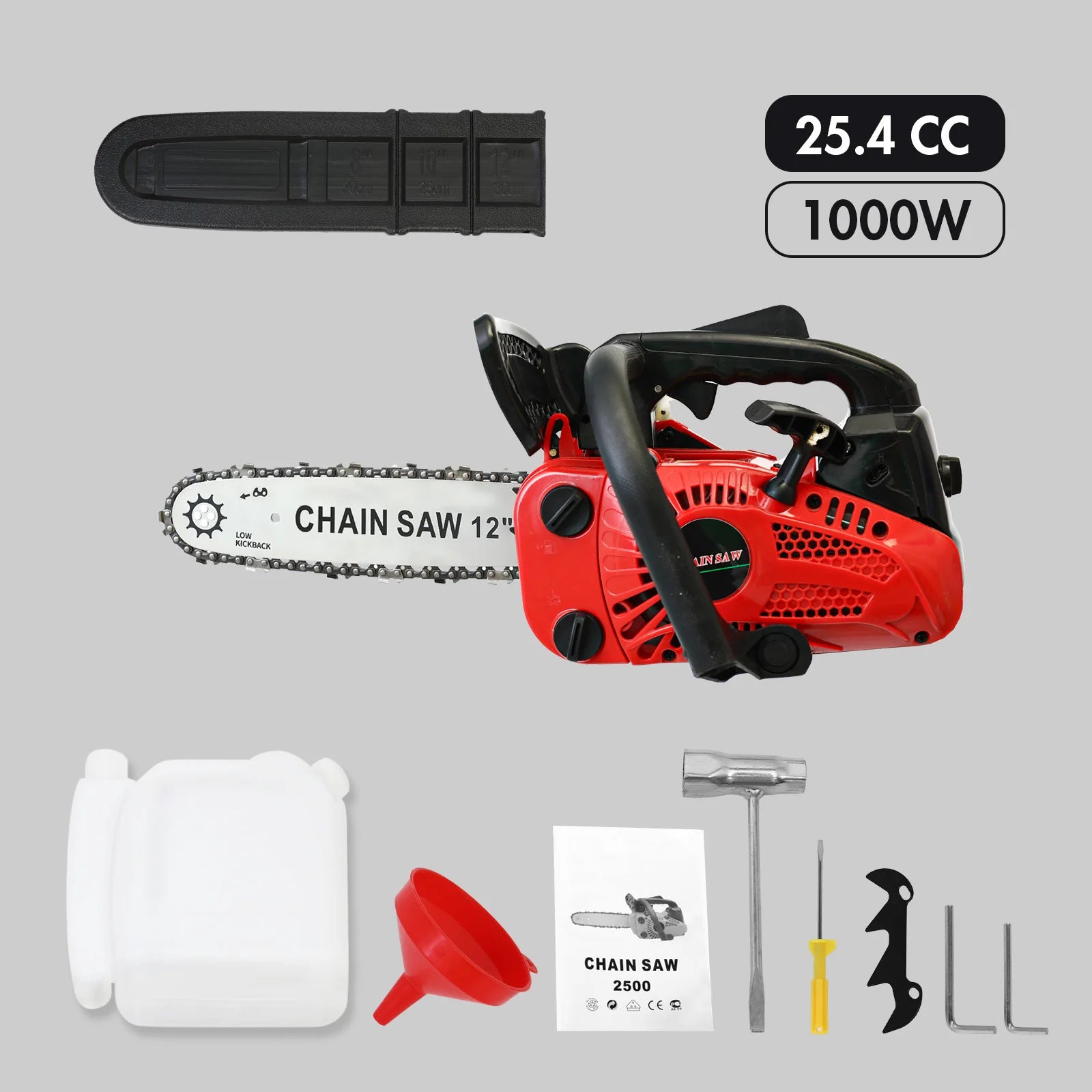 12 Inch Cordless Chainsaw Gasoline Lightweight Portable Electric 1000W 25.4 CC Woodworking for Tree Wood Branch Cutting Farm - TrendForce25