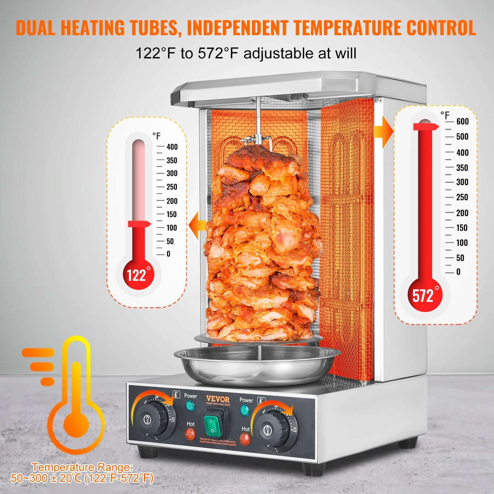 VEVOR Shawarma Grill Machine, 13lbs  Chicken Shawarma Cooker Machine Electric Vertical Broiler Gyro Rotisserie Oven Doner Kebab - TrendForce25