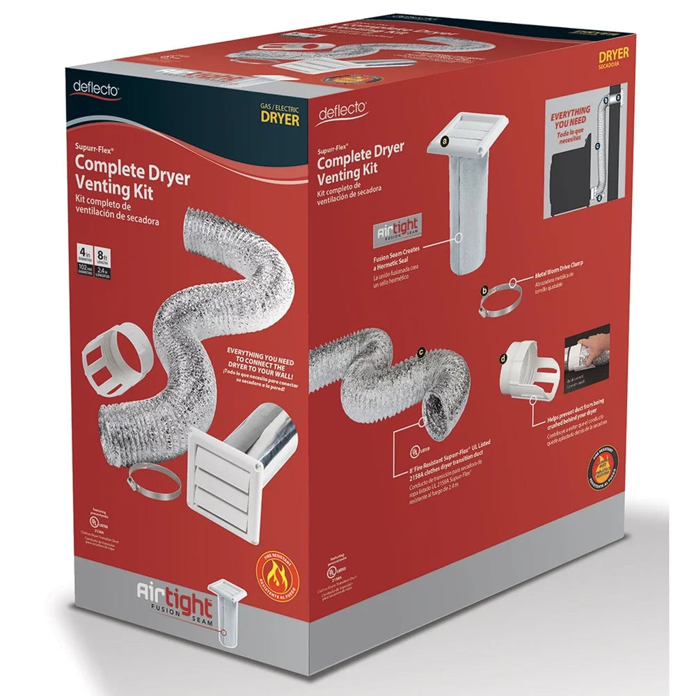 Complete 8in Dryer Vent Kit with Lint Trap Water Resistant Airtight Duct Electric Dryers Indoor Ventilation 2 Clamps Included