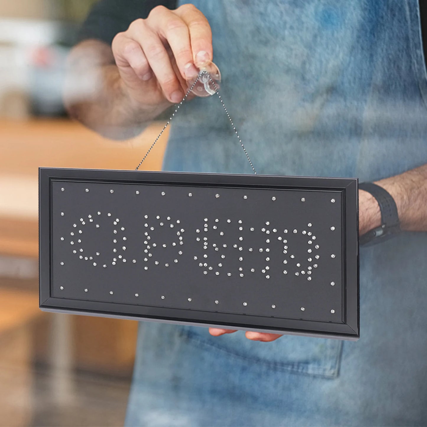 Neon Open Closed Sign, LED Window Door Hanging Business Sign with Chain, 48x25cm Illuminated Storefront Decor, Shop Signage