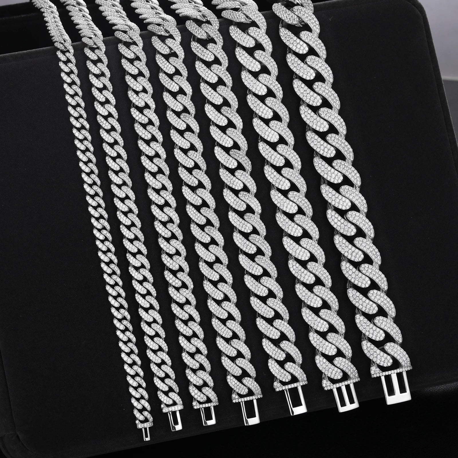 D VVS Moissanite 8-20mm S925 Sterling Silver Cuban Link Bracelet Miami Chain Necklace For Men Singer Style Rap Hip Hop Jewelry - TrendForce25