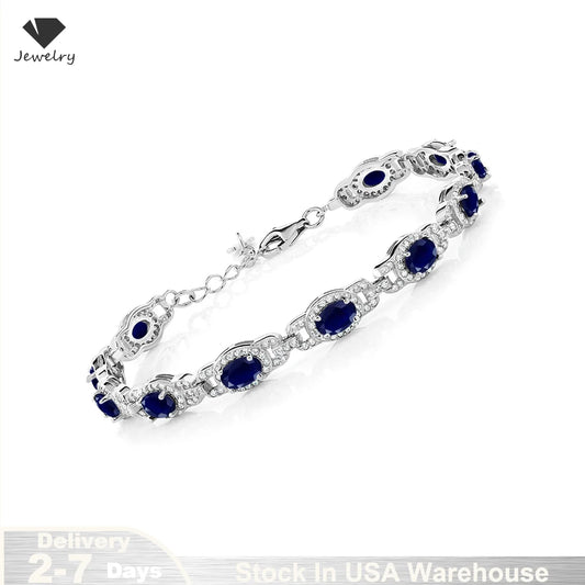 925 Sterling Silver Oval Gemstone Birthstone Tennis Bracelet for Women Fine Jewelry Gifts for Her Mom Women Wife USA Warehouse