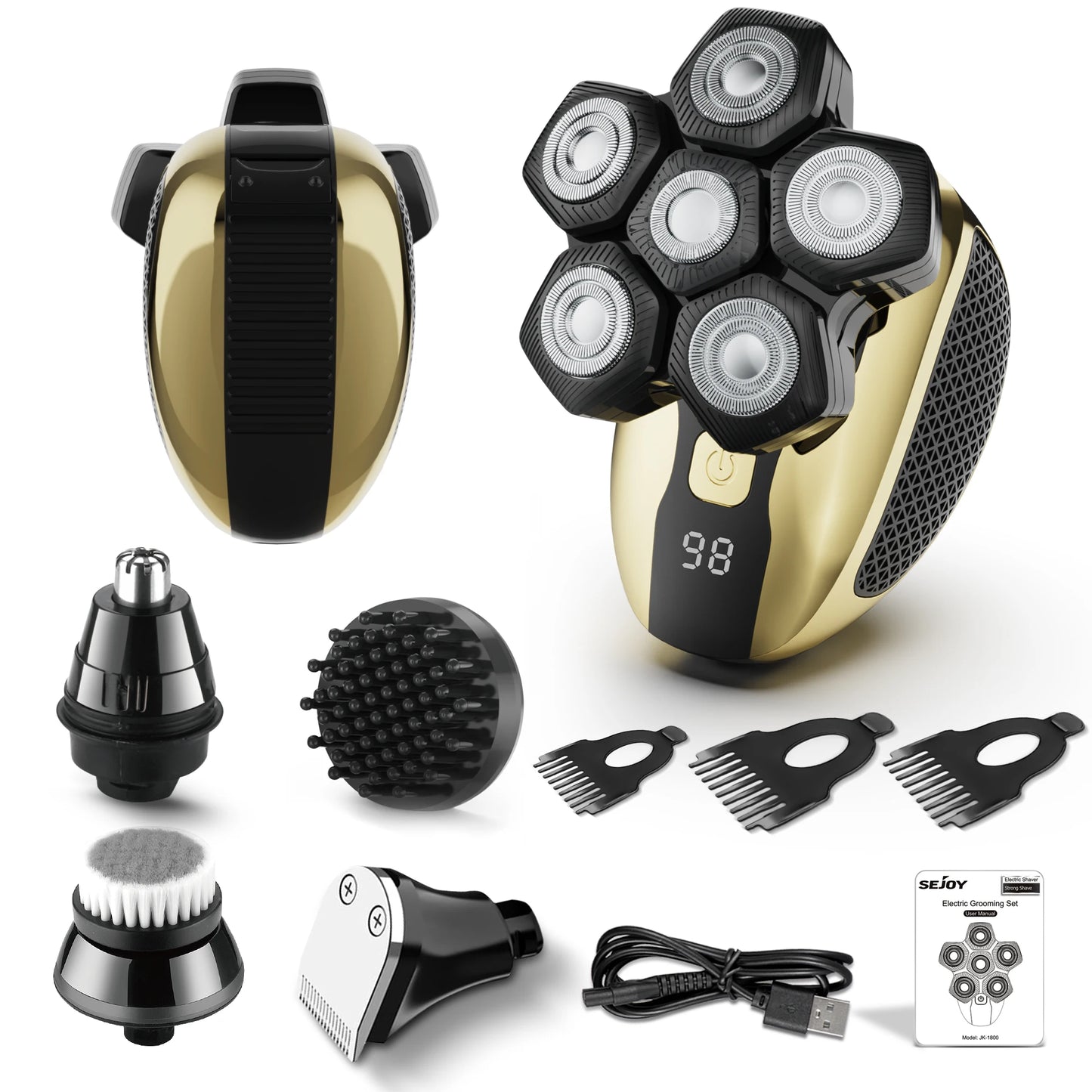Sejoy 6D Floating Head Shavers for Men Bald Wet Dry Beard Hair Trimmer Multifunctional Rechargeable Bald Head Shaving Machine
