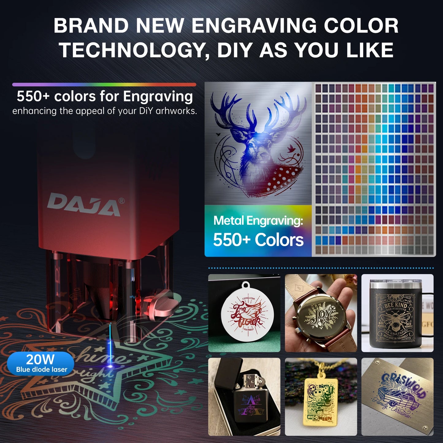 DAJA A6 Pro Laser Engraver Safety Shield 20W Power CNC Cutting Engraving Machine for Metal Wood Acrylic Glass Leather Plastic