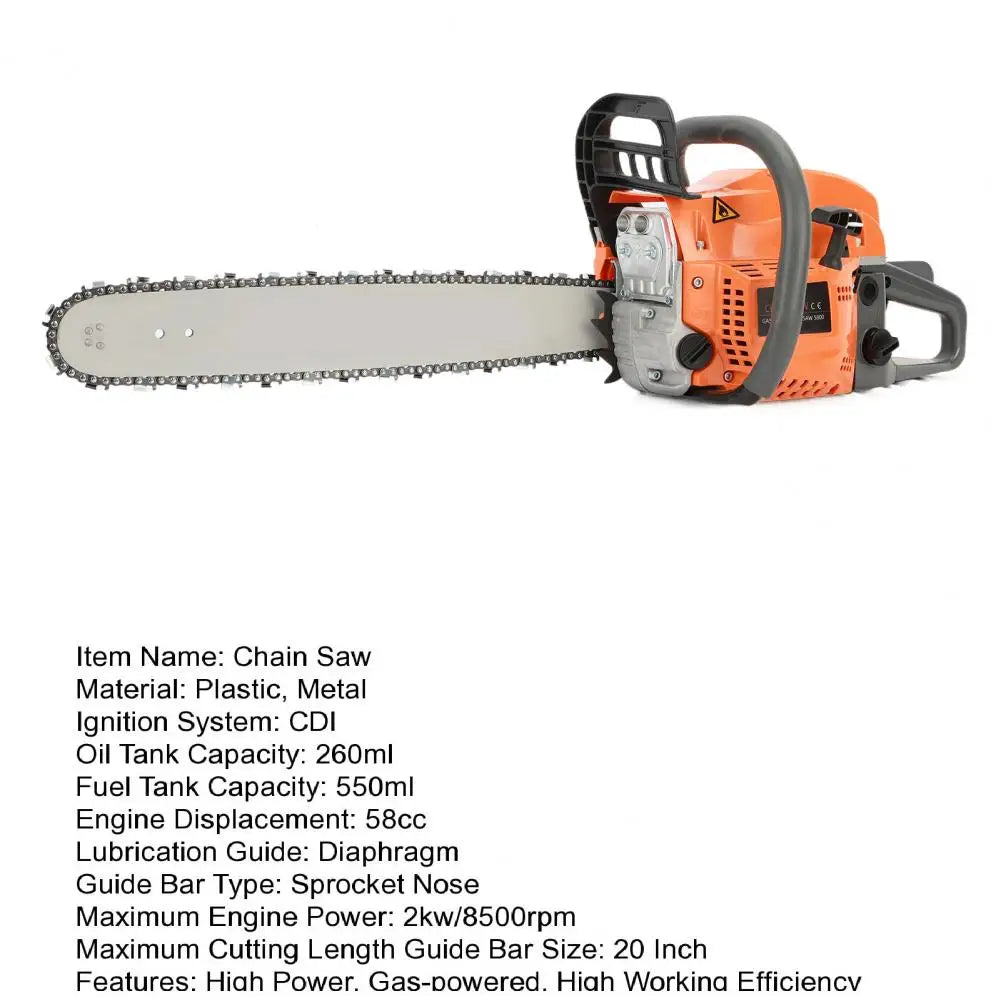 1 Set 58cc 20 Inch Gasoline Chainsaw Multifunctional Gas-powered Fast Cutting Gas Sawing Handheld Cutting Wood Chainsaw Garden - TrendForce25