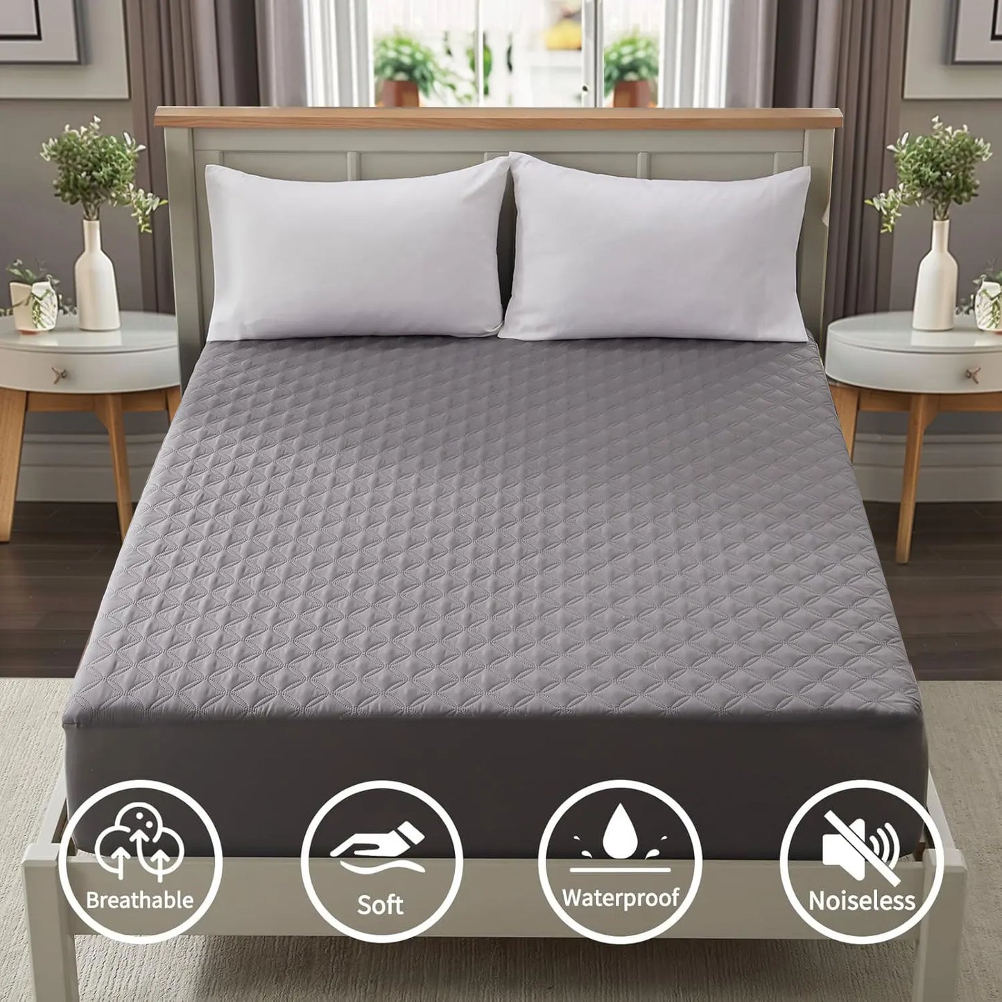 Waterproof Mattress Protector, Noiseless Mattress Pad with Deep Pocket, Soft Breathable Dirt-Proof Bed Mattress Cover Washable - TrendForce25
