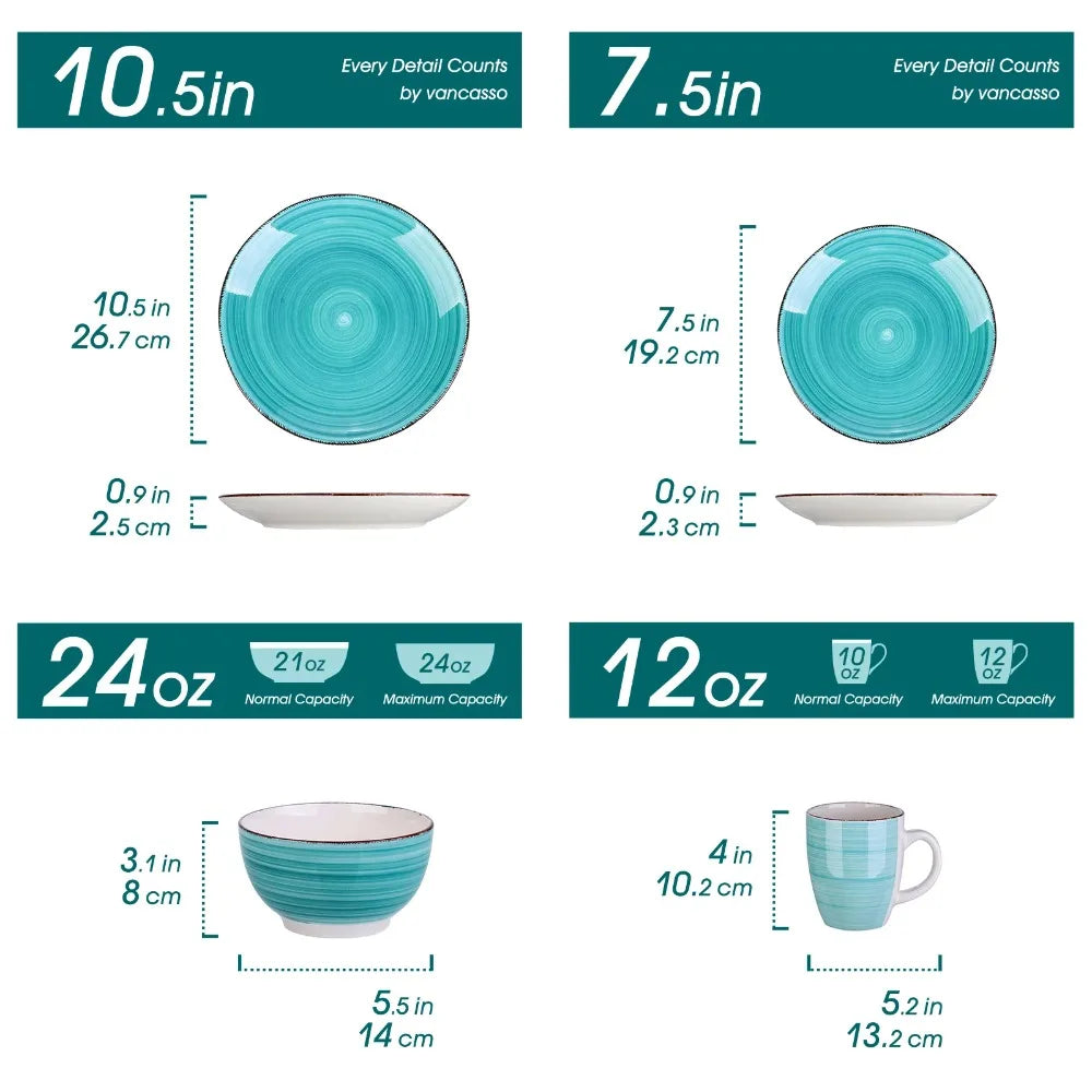 Vancasso Bella 16PCS Porcelain Dinnerware Set Vintage Ceramic Plate Set with Dinner Plate Dessert Plate Bowl Mug