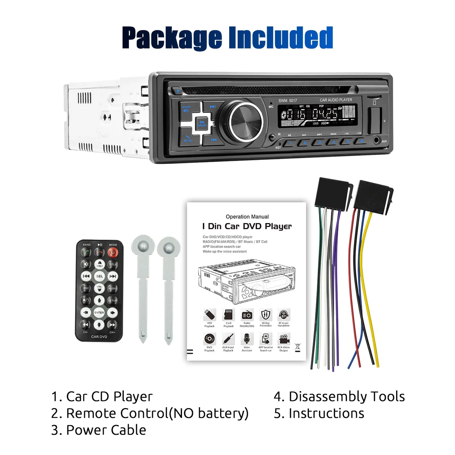ESSGOO 12V 1 DIN Universal Car Stereo Radio MP3 Player Support DVD/CD In-dash Bluetooth FM USB SD AUX Head Unit Player MP3