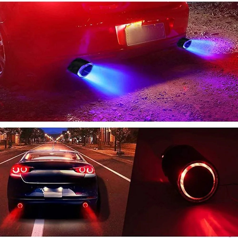Universal Car Modified Exhaust Muffler Tip Pipe LED Red/Blue Light Outlet Exhaust Pipe Tail Throat Silencer Turbo Sport