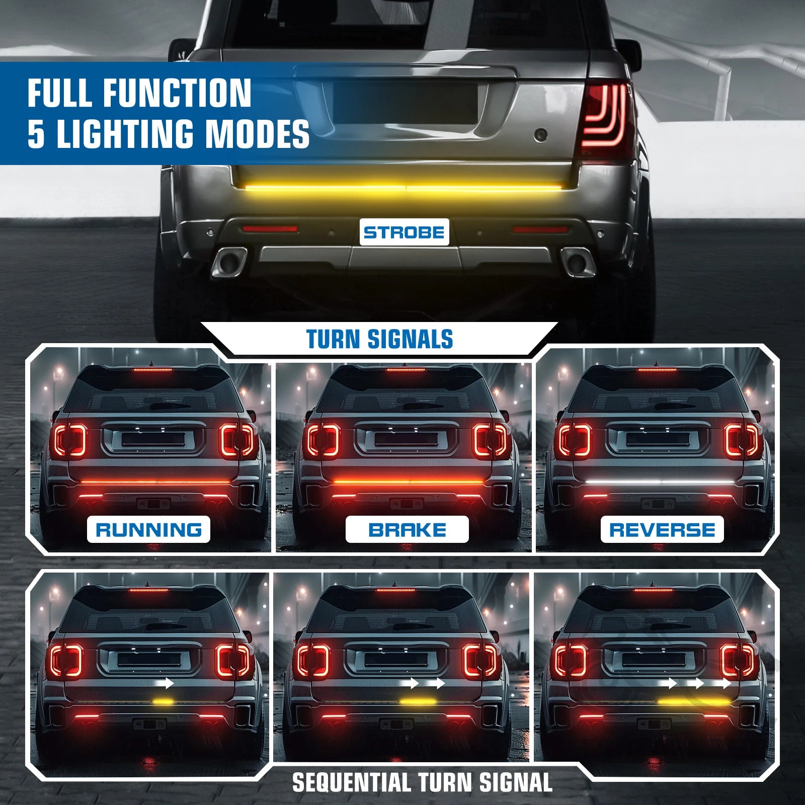 60" Tailgate LED Strip Bar Brake Turn Signal Tail Light LED Tailgate Light Bar Brake Backup Running Strip Led Lights - TrendForce25