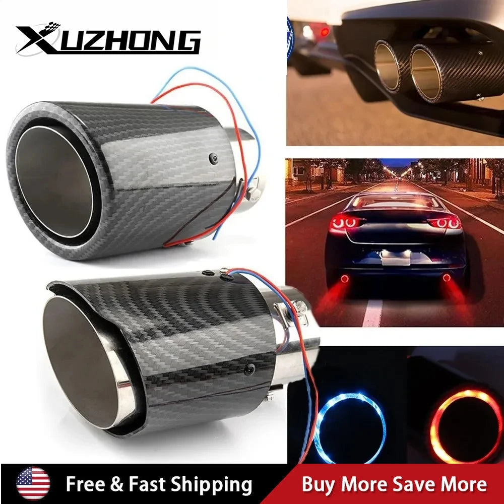 Universal Car Modified Exhaust Muffler Tip Pipe LED Red/Blue Light Outlet Exhaust Pipe Tail Throat Silencer Turbo Sport