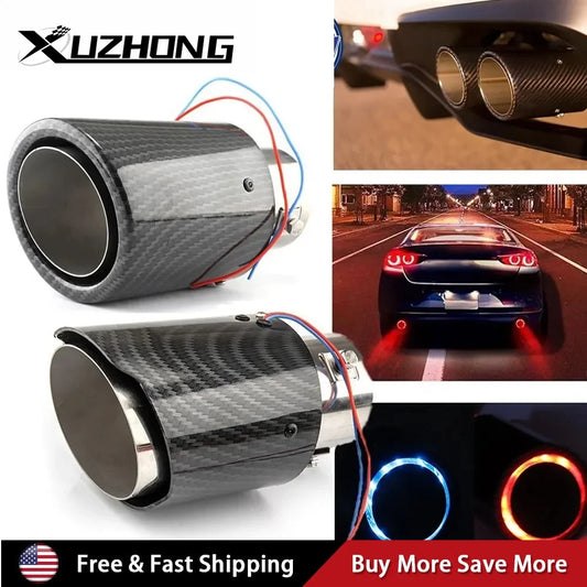 Universal Car Modified Exhaust Muffler Tip Pipe LED Red/Blue Light Outlet Exhaust Pipe Tail Throat Silencer Turbo Sport