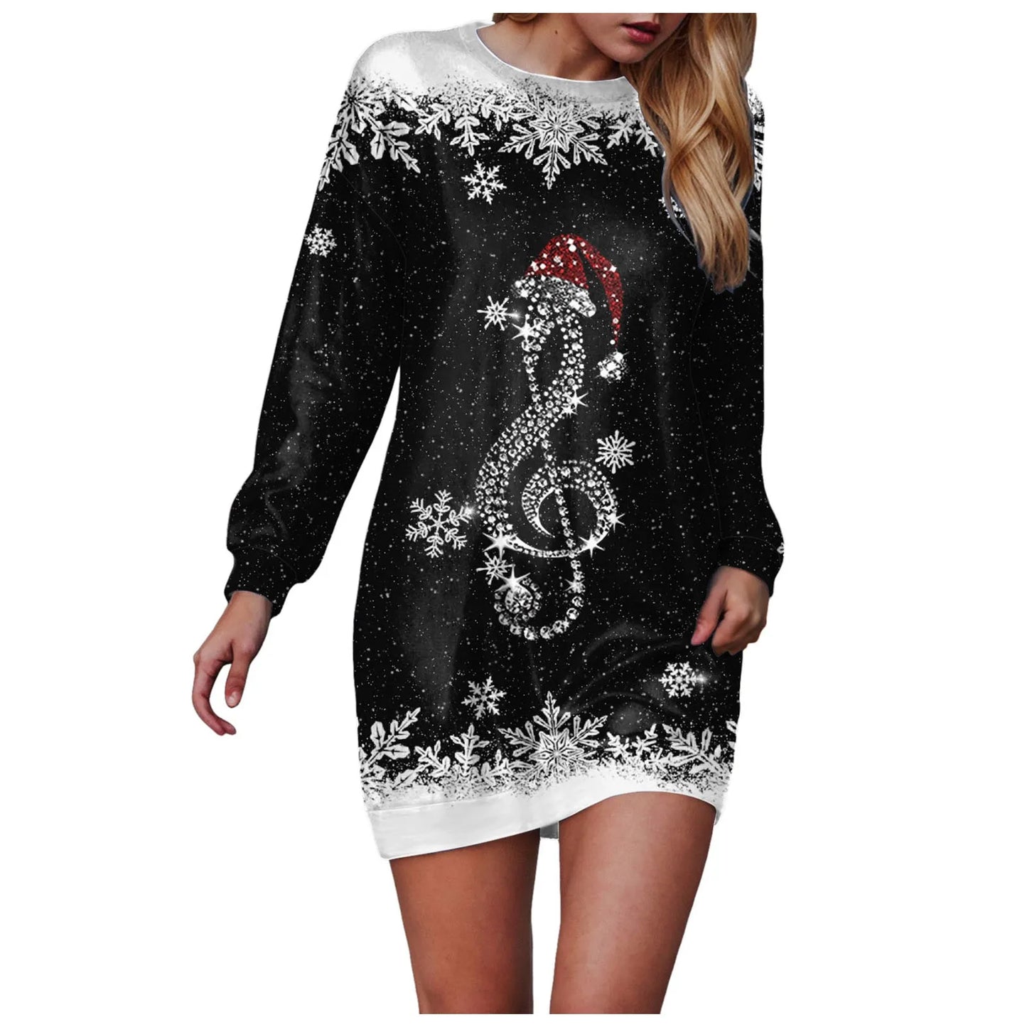 Snowflake Christmas Print Dress For Women 2025 New Year Xmas Party Dress Autumn And Winter Christmas Dresses Long Sleeve Vestido