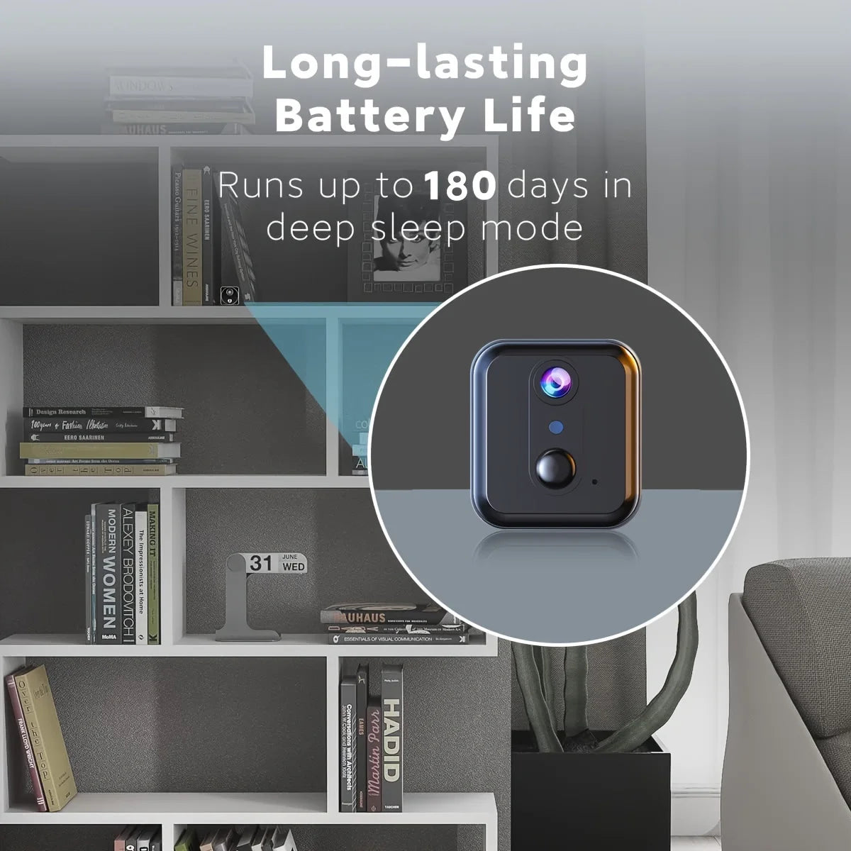 3MP HD video Wifi Camera,Wire-free smart security samera,Mini Nanny Cam Wireless Works with PIR motion detection,night vision,