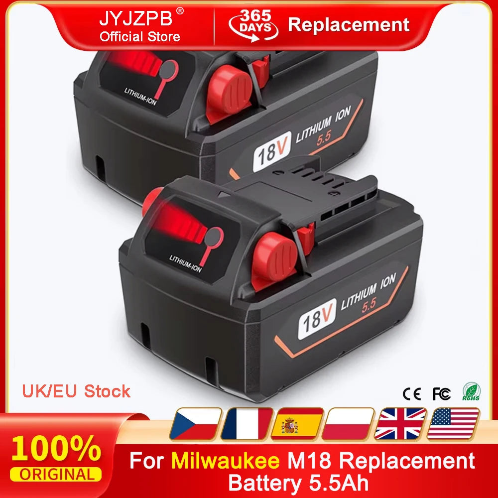 JYJZPB 5.5Ah/6.5Ah M18 Battery for Milwaukee 18V Li-Ion Replacement Battery M18 Battery,2 Pack Compatible with Milwaukee M18B XC