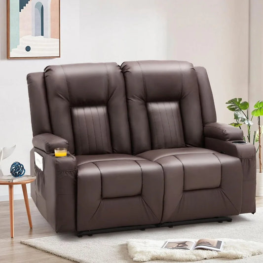 Loveseat Recliner with Cup Holders&Side Pockets, Modern Manual RV Couch Sofa Wall Hugger Recliner Faux Leather Double Recliner H - TrendForce25