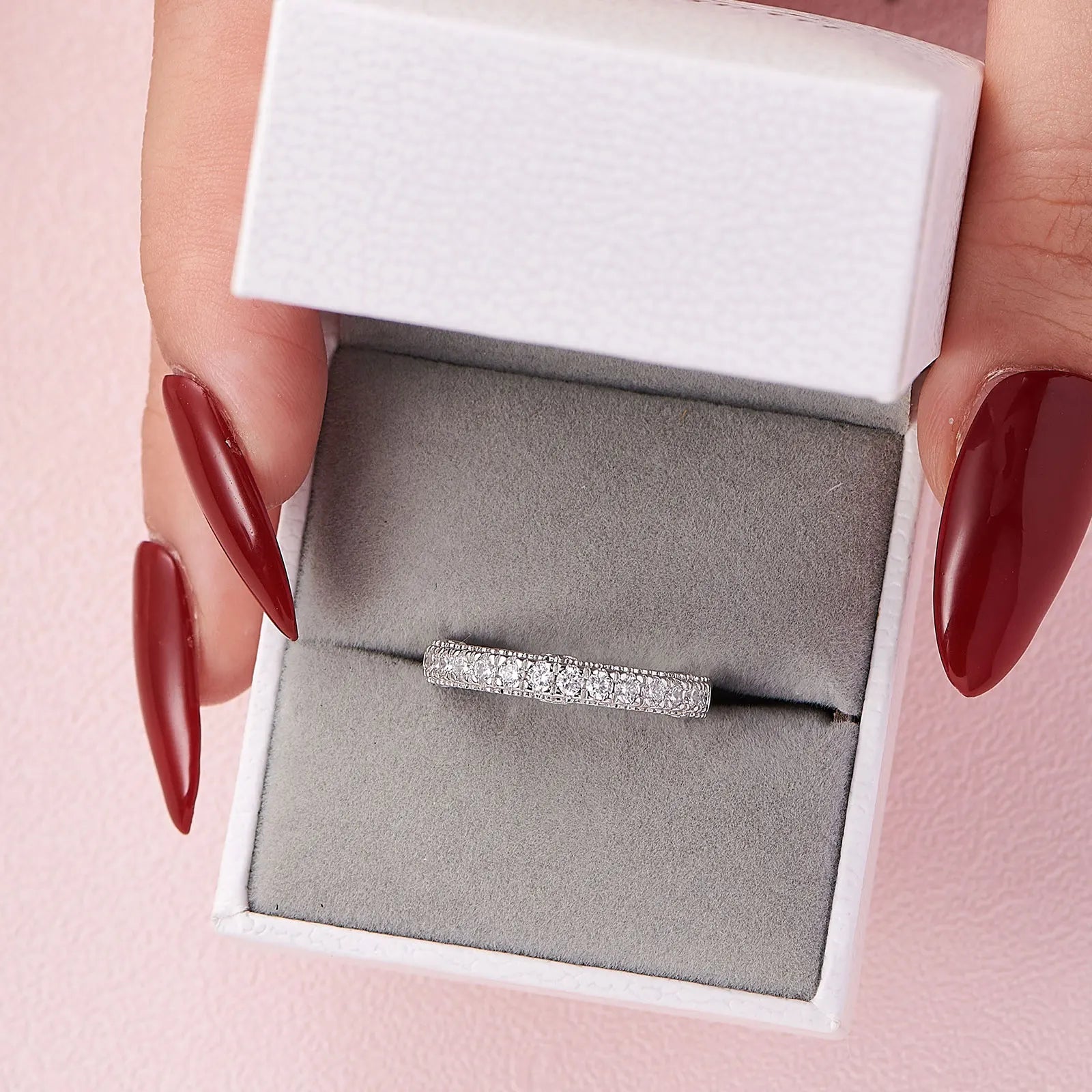 Newshe Solid 925 Sterling Silver Etenity Wedding Rings for Women AAAAA Cubic Zircons Unquine Design Classic Jewelry JR4887_BAND - TrendForce25