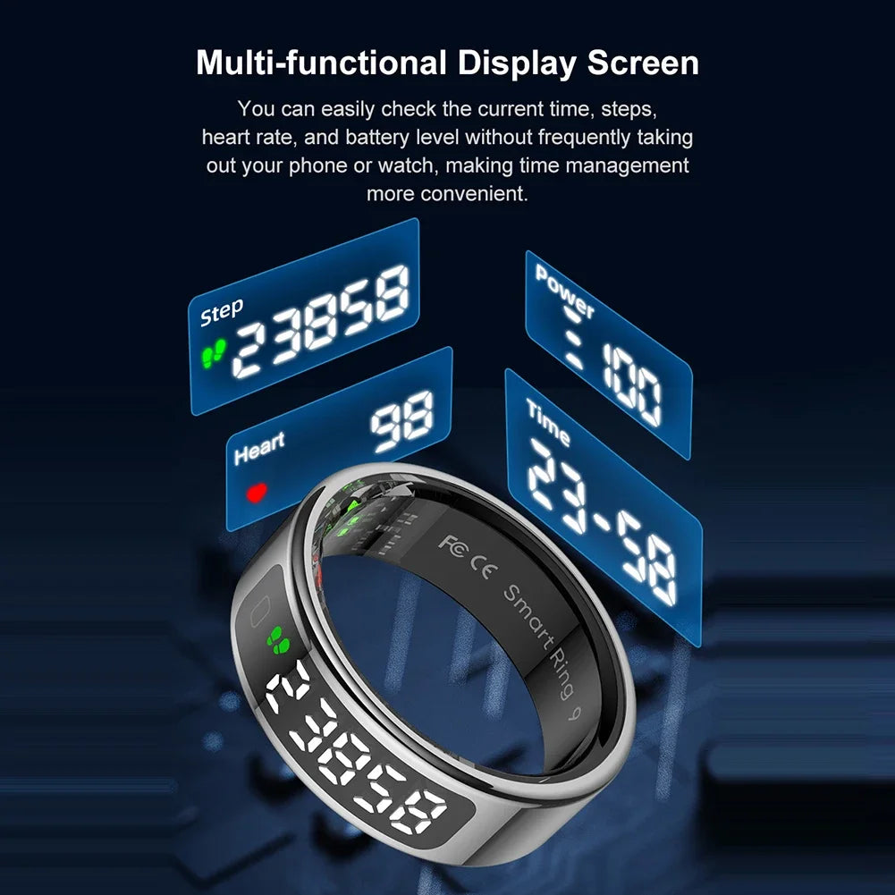 R11 Smart Ring with Display Screen and Touch Heart Rate Blood Oxygen Monitor Ring Wireless Charging Smartring for Android & iOS